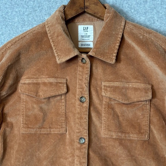 Gap Teen Girl's Large 10 Tan Corduroy Button Down Shirt Shacket Camel Brown - Picture 2 of 7